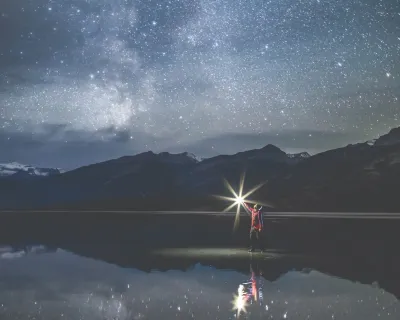 Star gazing at a lake in Jasper, Alberta