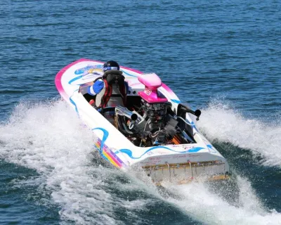 A speed boat on Sproat Lake